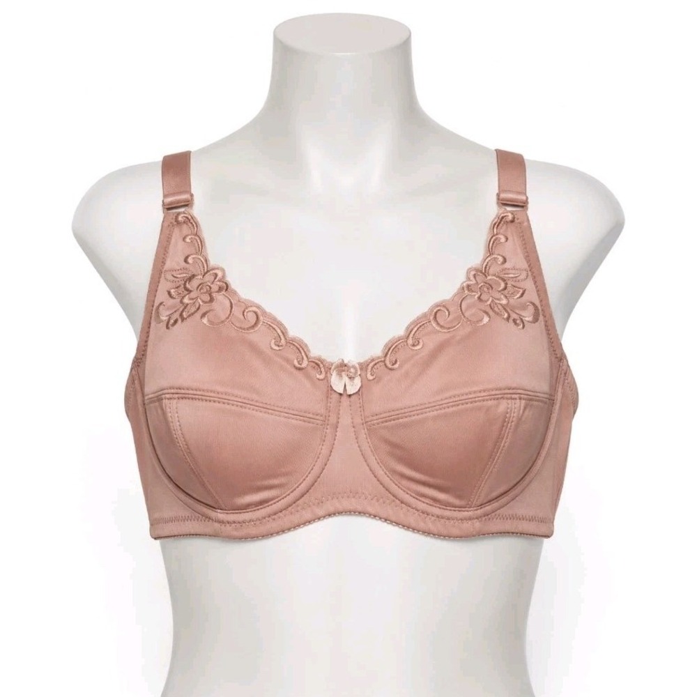 Delta Burke Bra 38C Beige Floral Embroidered Underwire Full Coverage